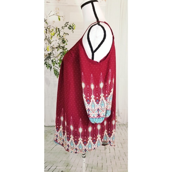 Pink Rose cold shoulder boho top maroon L - Picture 4 of 8